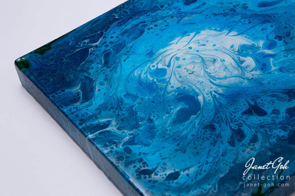12-inch Square - Blue - Acrylic Pour Painting