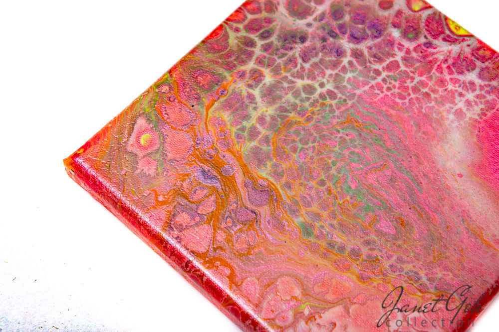 8-inch Square - Red Leather - Acrylic Pour Painting