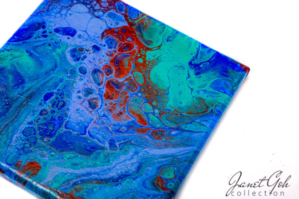 8-inch Square - Blue Cells - Acrylic Pour Painting