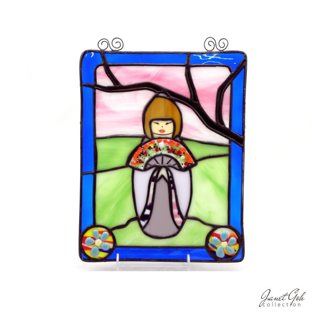 Stained Glass Panel - 4 Seasons Japanese Girl - 4 designs available (sold separately) - 8.5" x 11.5"
