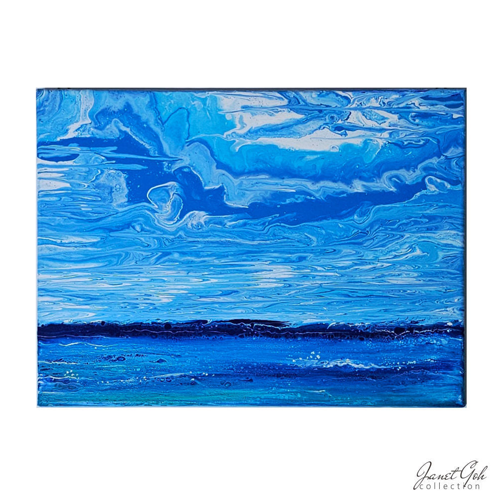 Serenity of the Horizon - 16" x 12" - Acrylic pour painting