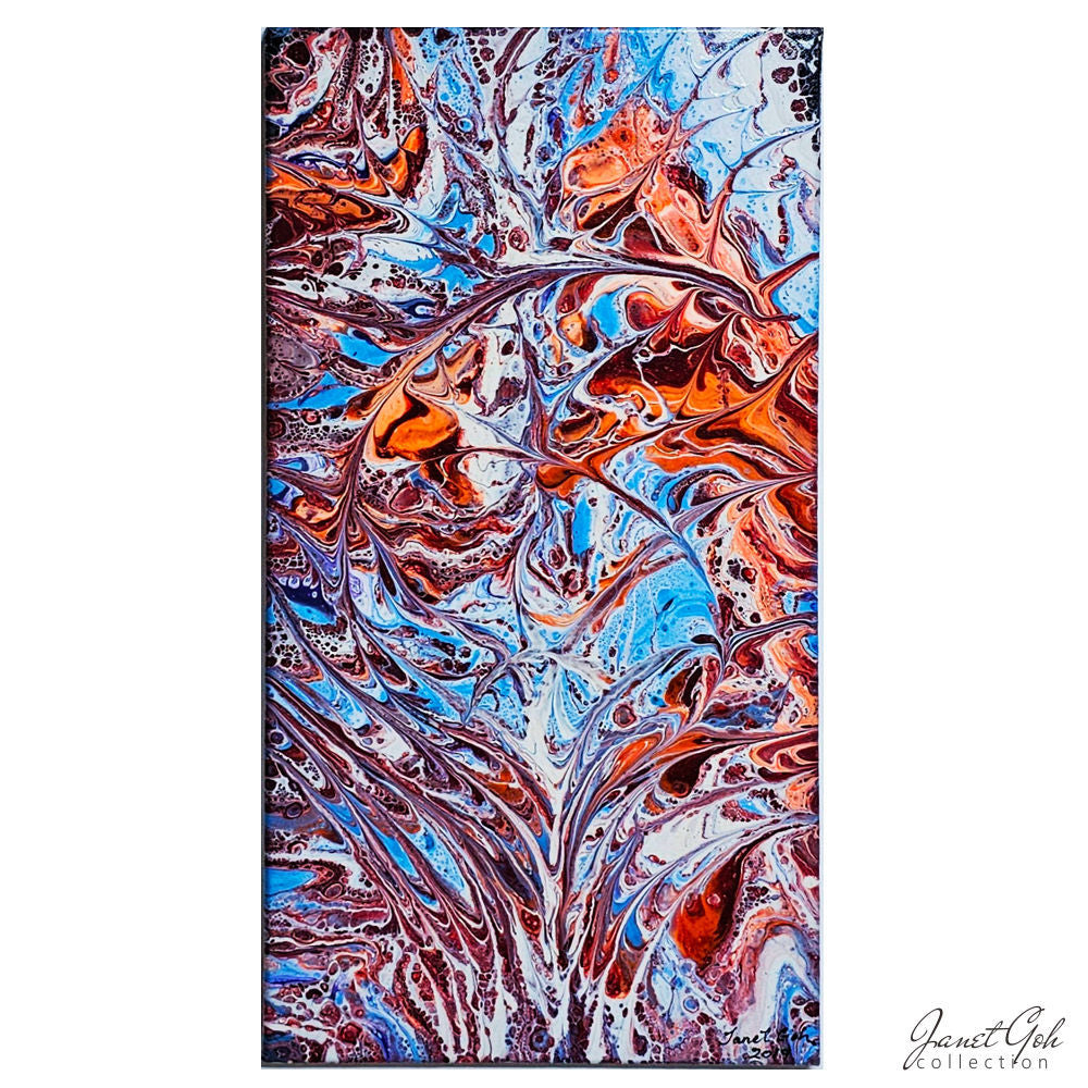 Fiery Branches - 10" x 20" Acrylic pour painting