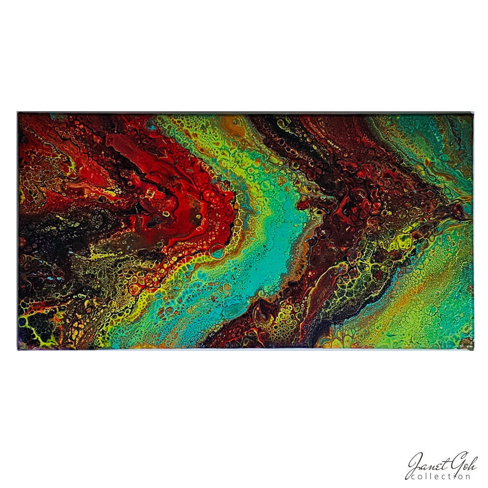 Eruption of Life - 10" x 20" Acrylic pour painting