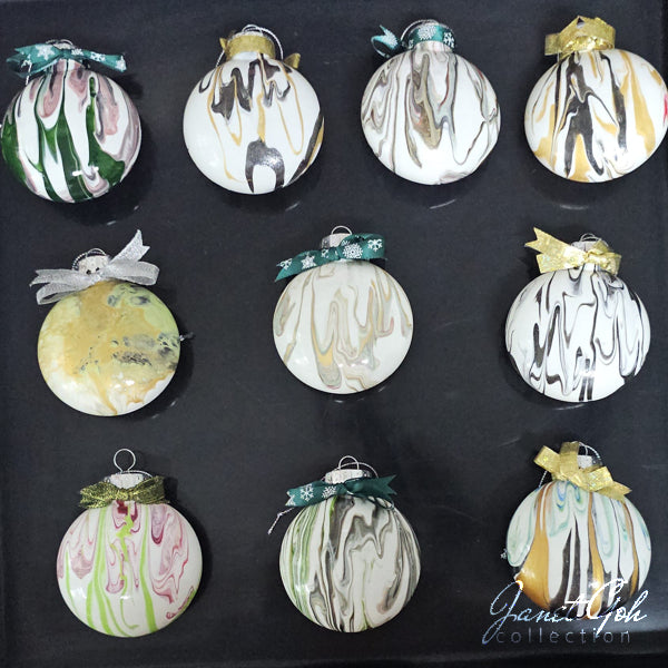 8cm dia Floral Frost Whirl Set 1 - Acrylic Pour Painted Christmas Ornament - 5 sets available - Sold as a set of 10 ornaments