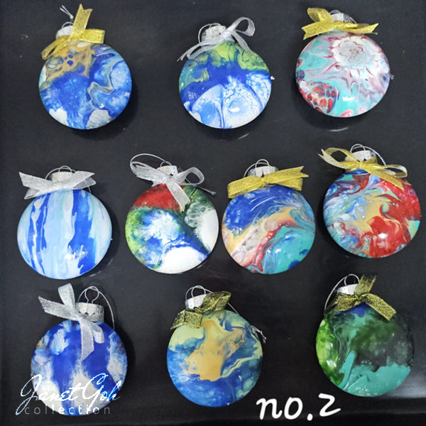 8cm dia Floral Frost Whirl Set 2 - Acrylic Pour Painted Christmas Ornament - 5 sets available - sold as a set of 10