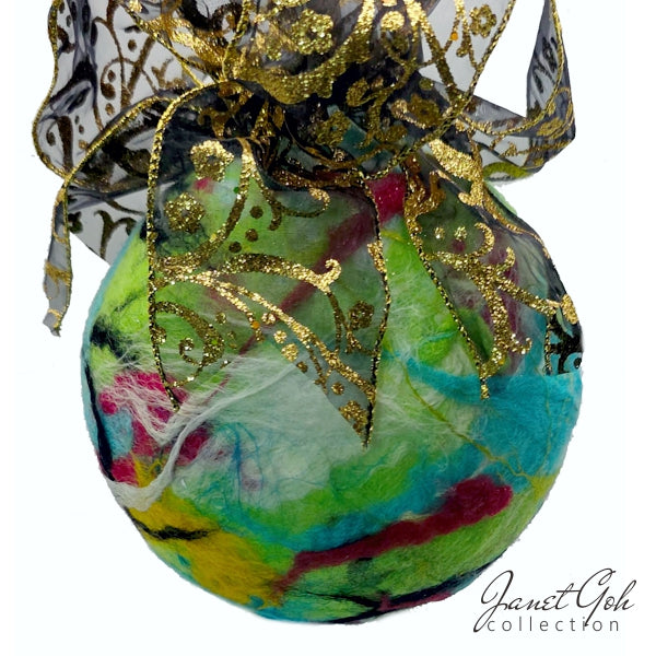 Verdant Whispers - Wool Felt on 6" dia Glass Ball