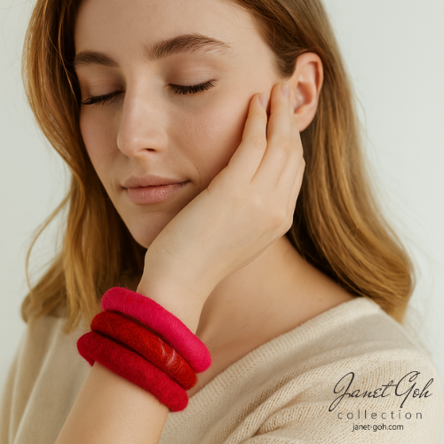 Crimson Harmony Felt Bangles - trio (2.5" inner dia)