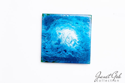 12-inch Square - Blue - Acrylic Pour Painting