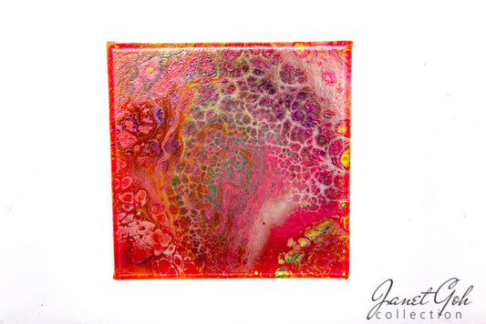 8-inch Square - Red Leather - Acrylic Pour Painting