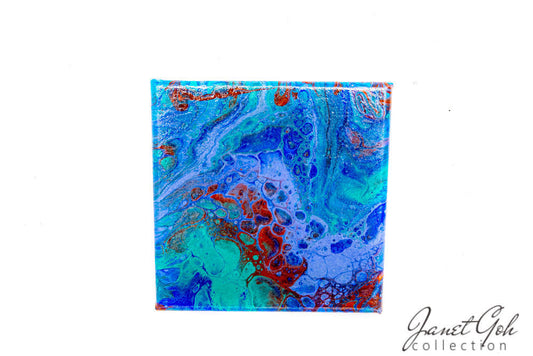 8-inch Square - Blue Cells - Acrylic Pour Painting
