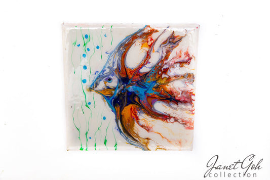 8-inch Square - Angel Fish - Acrylic Pour Painting