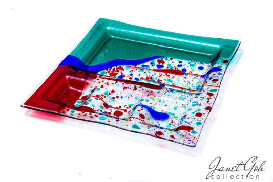 11-inch Square Fused Glass Sushi Plate - Festival