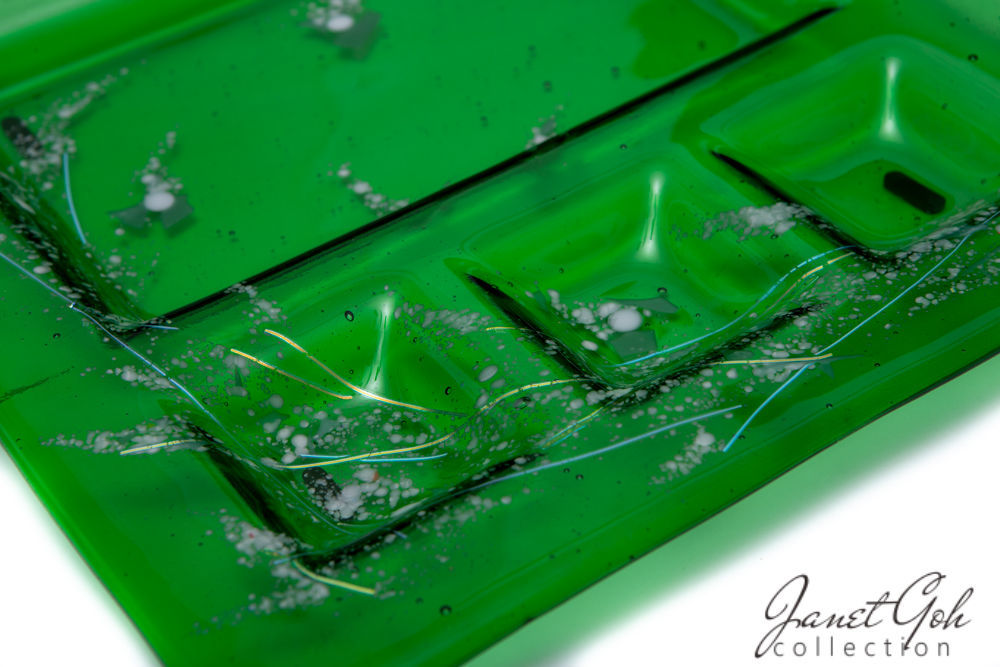 12-inch Square Fused Glass Sushi Plate - Green Spring