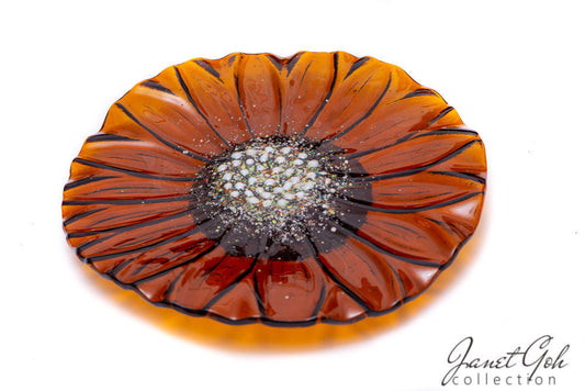12-inch Round Fused Glass Plate - Sunflower