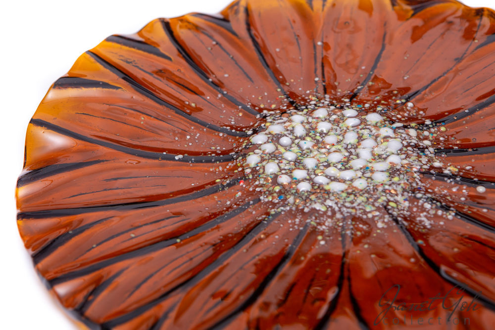 12-inch Round Fused Glass Plate - Sunflower