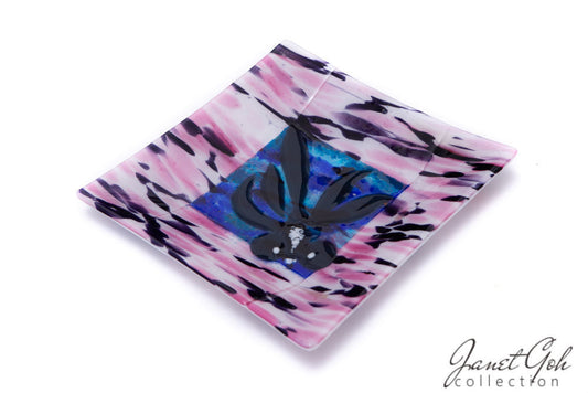 11-inch Square Fused Glass Plate - Goldfish