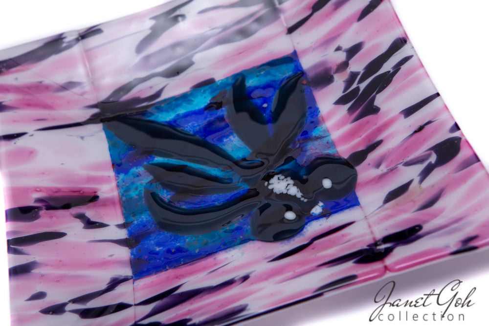 11-inch Square Fused Glass Plate - Goldfish