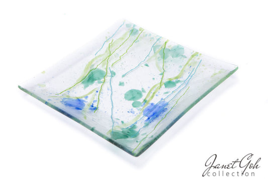 11-inch Square Fused Glass Plate - Abstract Blots