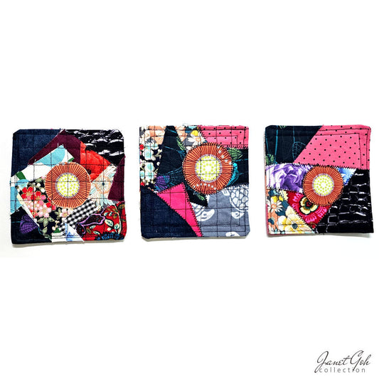 Patchwork Sunbursts - Fabric Coasters - Set of 3 - 5" x 5"