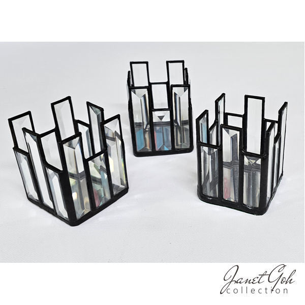 Bevel Glass Candle Holder - 2.5" x 2.5" x 3" - sold individually