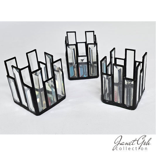 Bevel Glass Candle Holder - 2.5" x 2.5" x 3" - sold individually