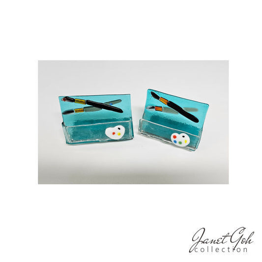 Fused Glass Namecard Holders - Paint Brushes - set of 2