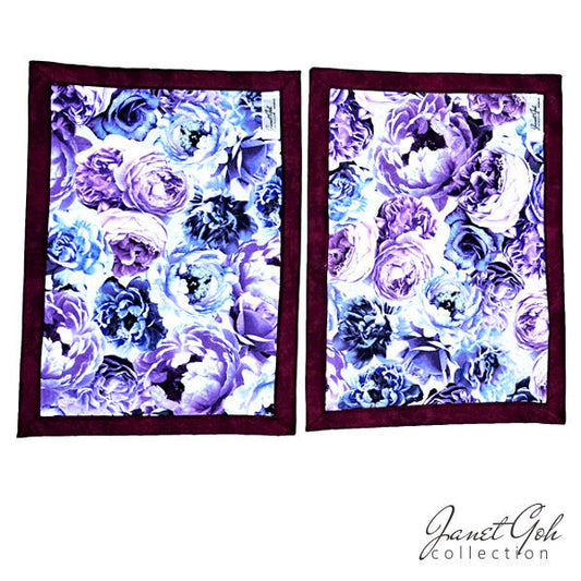 Rose Garden Reverie - Table Mat - Burgundy - 12" x 17" - Set of 2