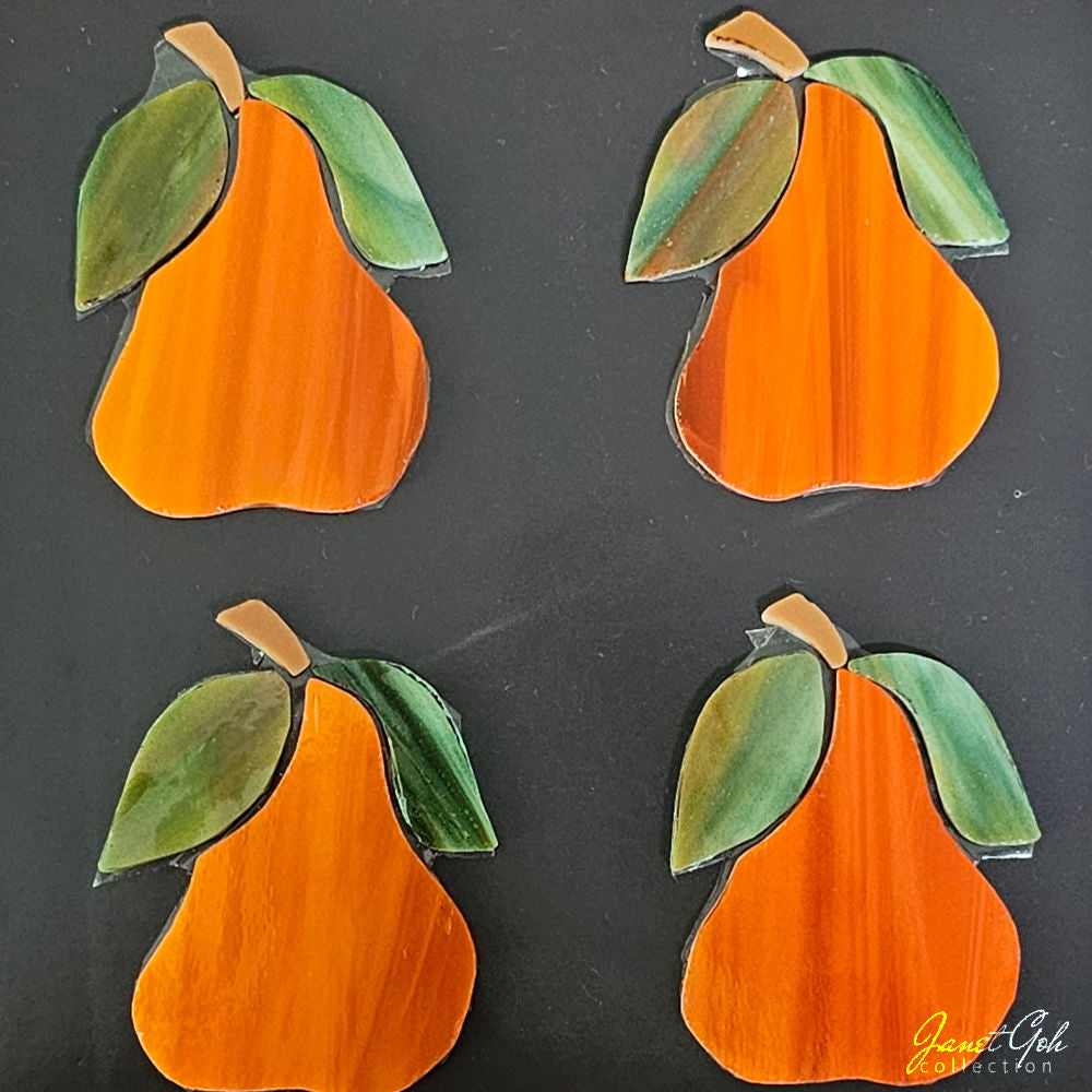 Pre-cut Stained Glass Shapes -Set of 4 - 2 variations available (Apples or Pears)