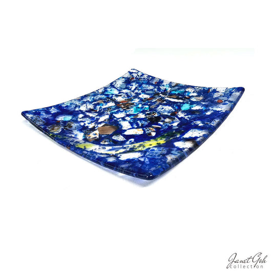 Fused Glass Plate - Ocean's Symphony - 21cm x 21cm