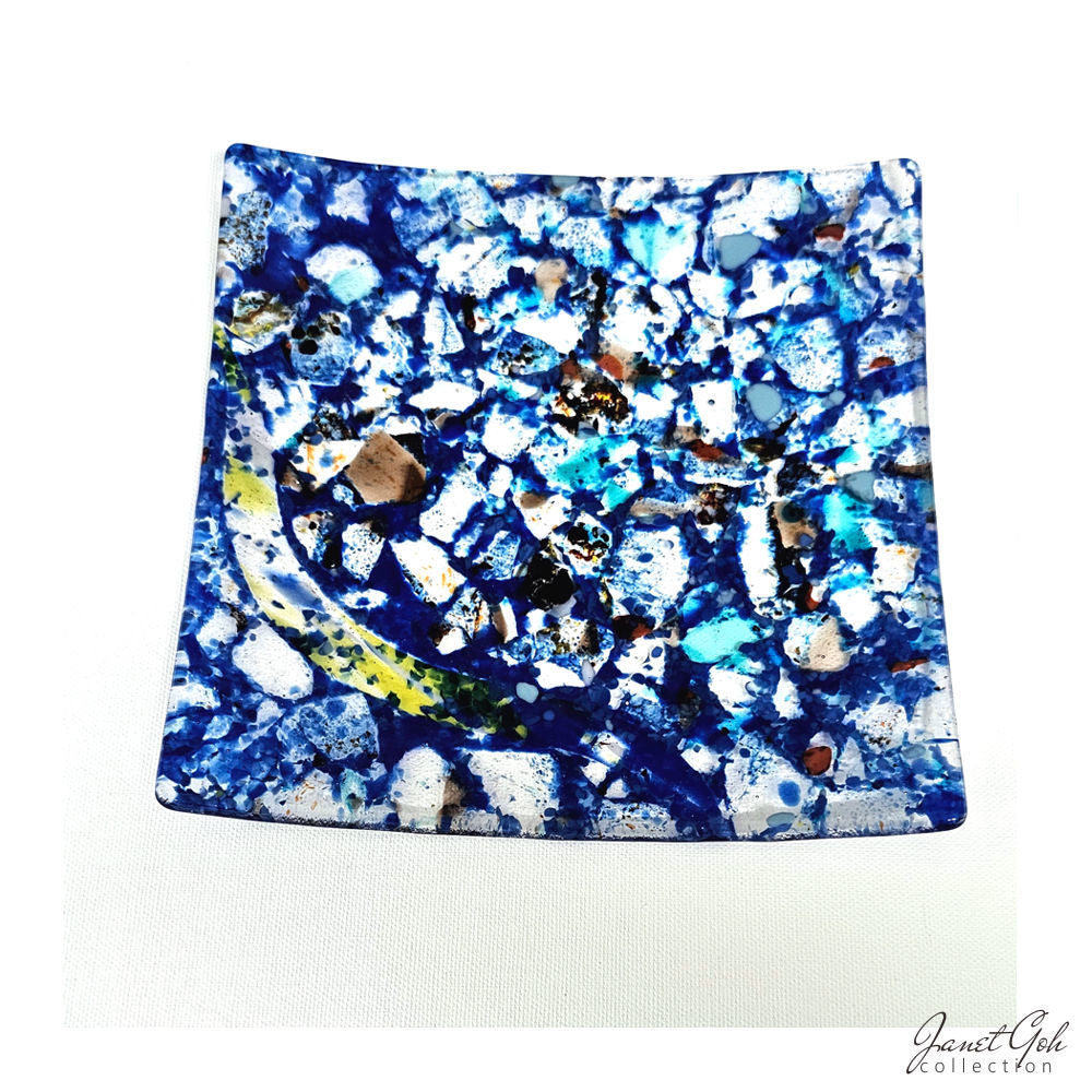 Fused Glass Plate - Ocean's Symphony - 21cm x 21cm