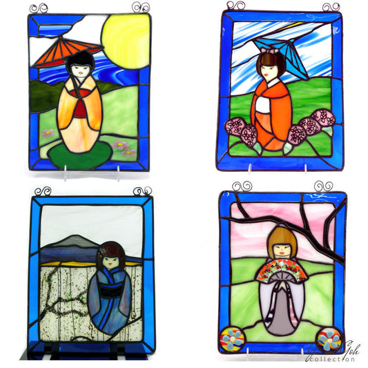 Stained Glass Panel - 4 Seasons Japanese Girl - 4 designs available (sold separately) - 8.5" x 11.5"