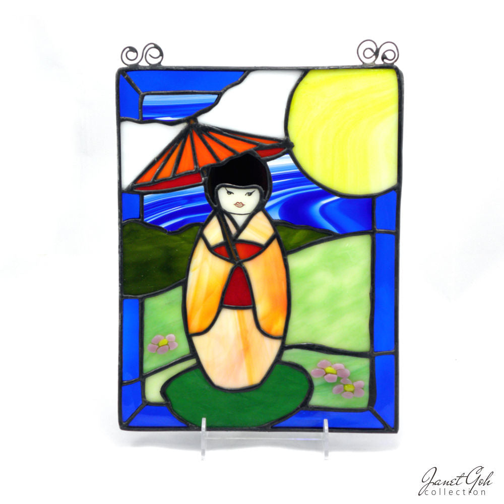Stained Glass Panel - 4 Seasons Japanese Girl - 4 designs available (sold separately) - 8.5" x 11.5"