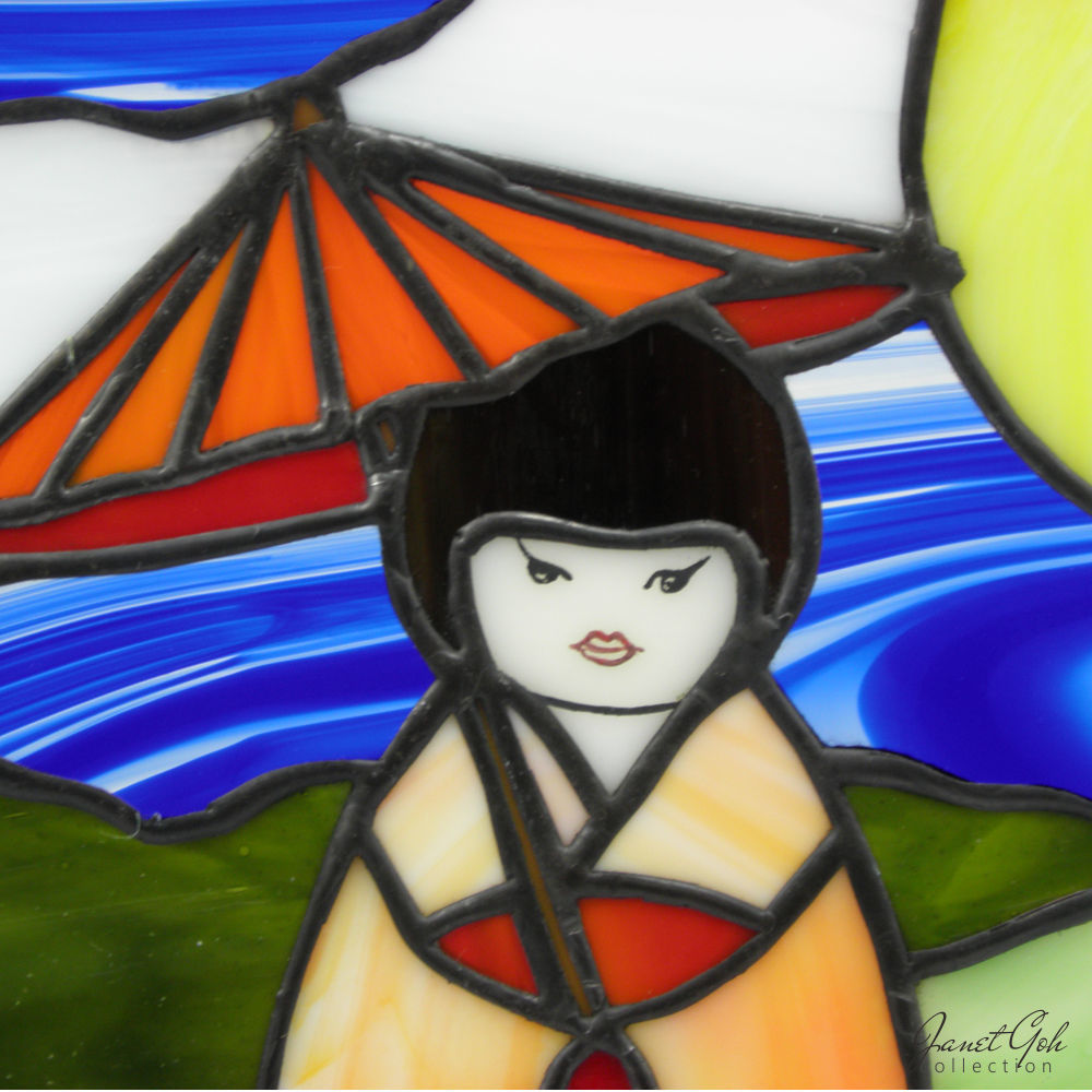 Stained Glass Panel - 4 Seasons Japanese Girl - 4 designs available (sold separately) - 8.5" x 11.5"