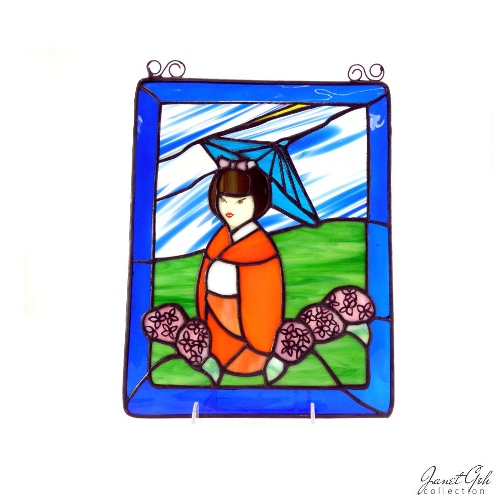 Stained Glass Panel - 4 Seasons Japanese Girl - 4 designs available (sold separately) - 8.5" x 11.5"