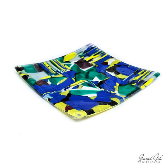 Fused Glass Plate - Kaleidoscopic Dreamscape - 8.5" x 8.5"