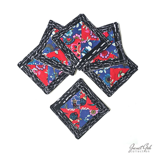 Floral Harmony - Upcycled Fabric Pot Holders - 5" Sq - Set of 6