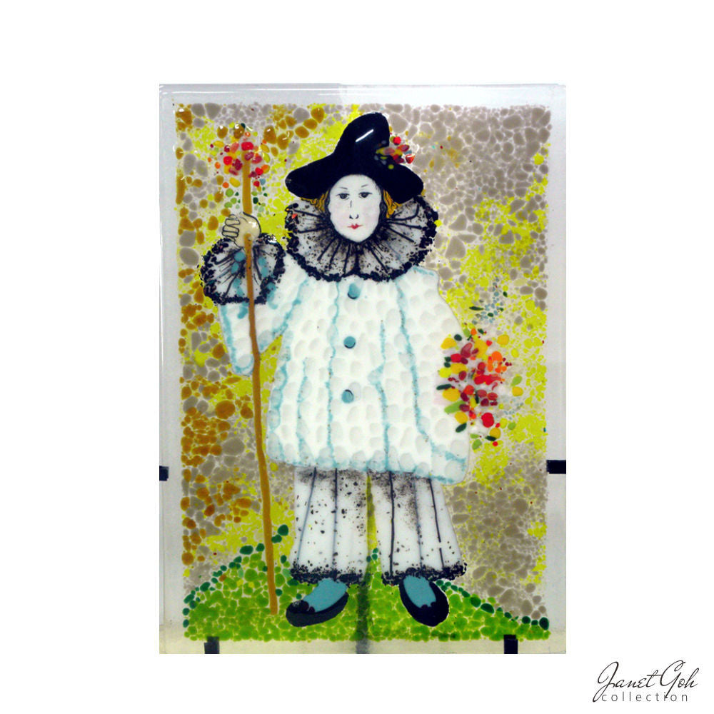 Pierot - Glass Fritography and Painting - 12" x 17.5" with stand