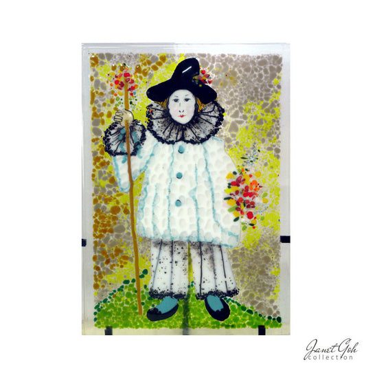 Pierot - Glass Fritography and Painting - 12" x 17.5" with stand
