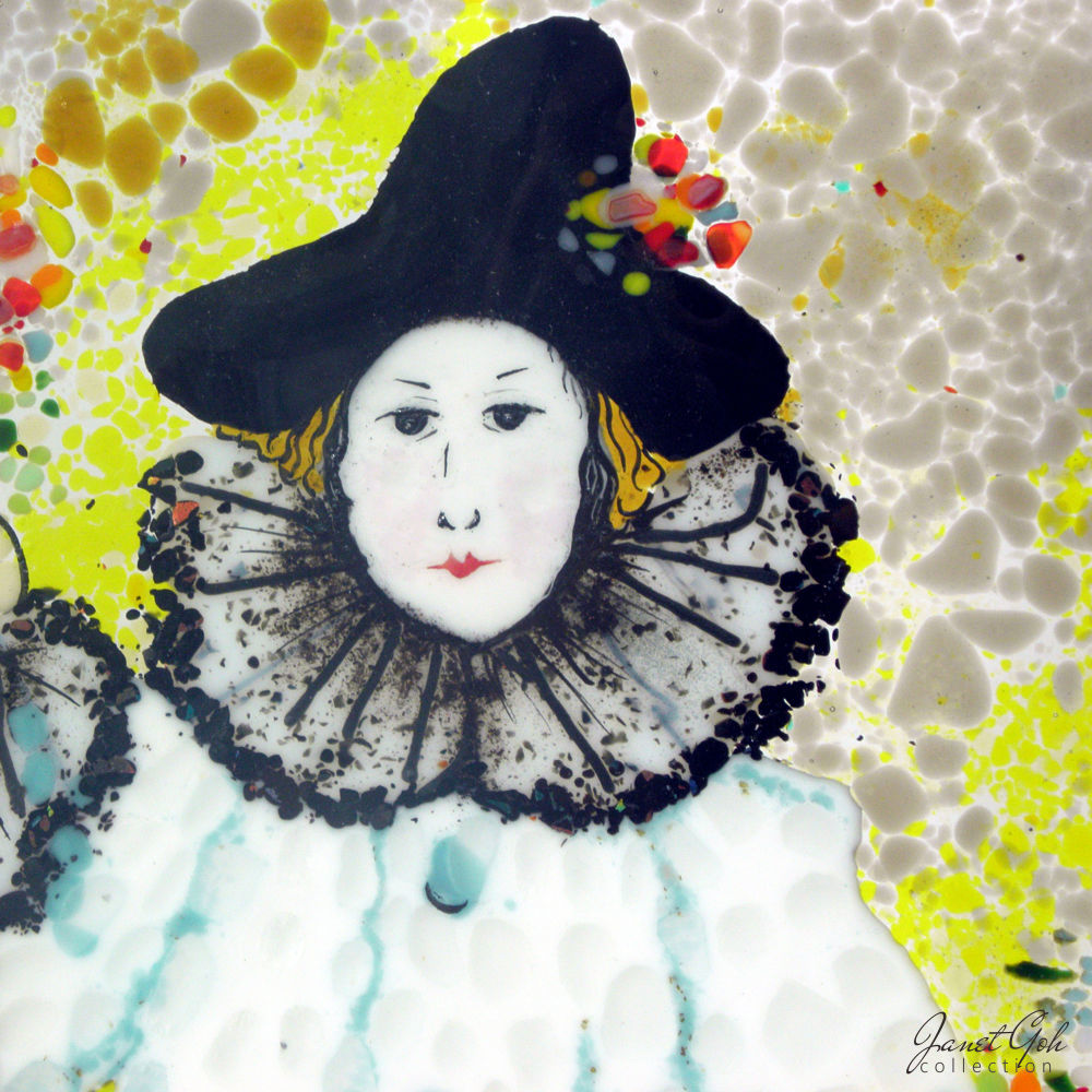 Pierot - Glass Fritography and Painting - 12" x 17.5" with stand