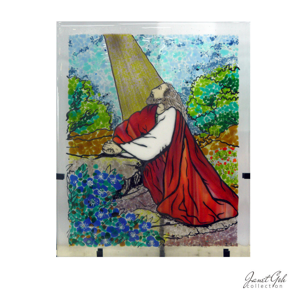 Gethsemane’s Solitude - Glass Fritography with Painting - 13.5" x 16.5"