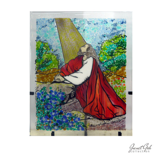 Gethsemane’s Solitude - Glass Fritography with Painting - 13.5" x 16.5"