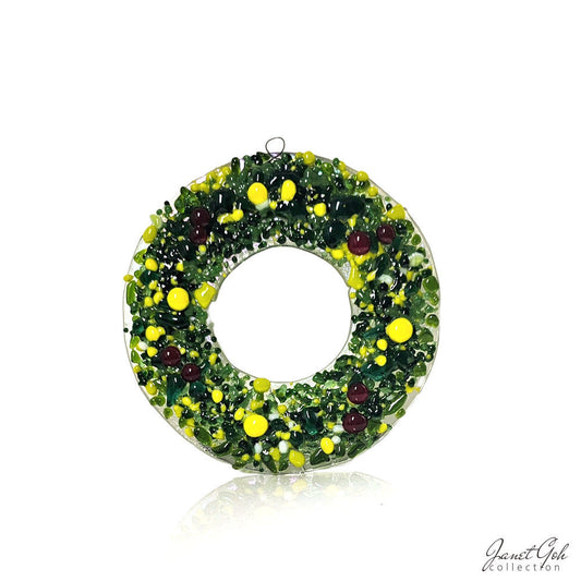 Fused Glass Christmas Wreath - Evergreen Joy - 6" dia