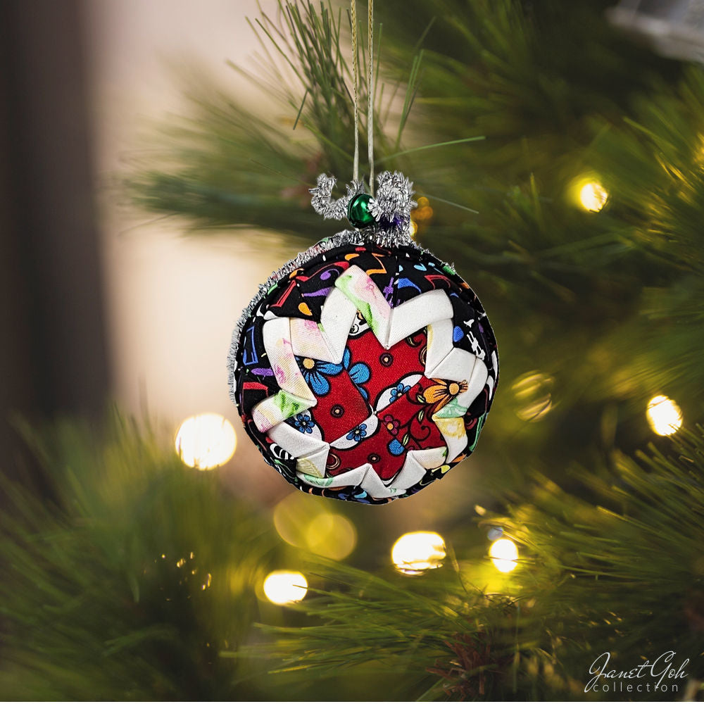 Quilted Fabric Christmas Ornament - 4" dia - 4 designs available