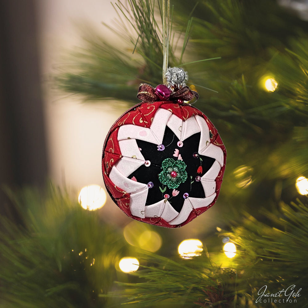 Quilted Fabric Christmas Ornament - 4" dia - Premium - 11 designs available