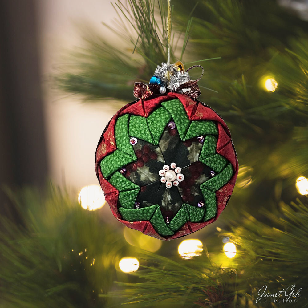 Quilted Fabric Christmas Ornament - 4" dia - Premium - 11 designs available