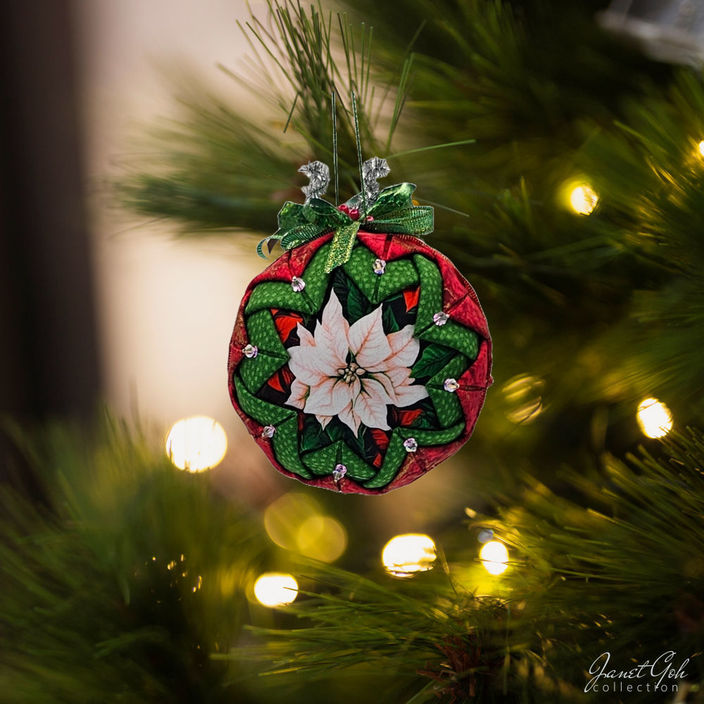 Quilted Fabric Christmas Ornament - 4" dia - Premium - 11 designs available