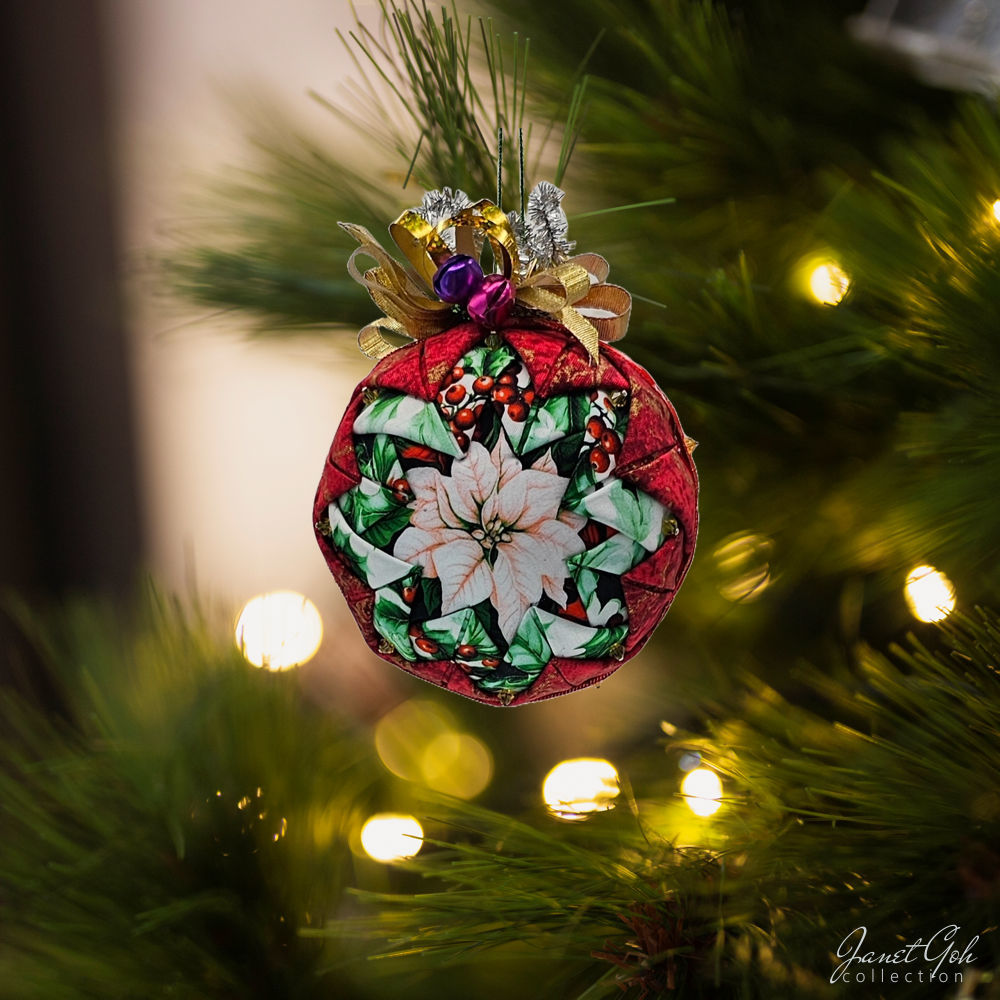 Quilted Fabric Christmas Ornament - 4" dia - Premium - 11 designs available
