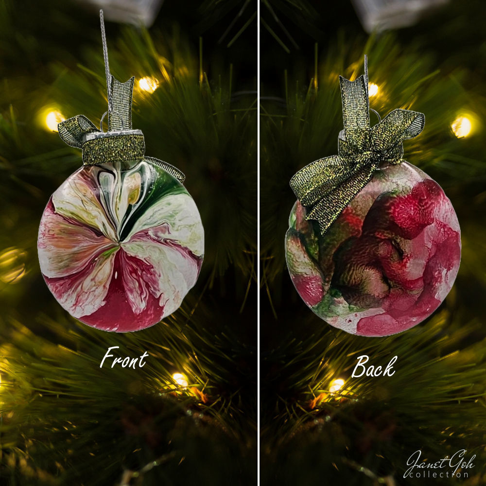 8cm dia Floral Frost Whirl V1- Acrylic Pour Painted Christmas Ornament - Sold as a pair - 6 sets available