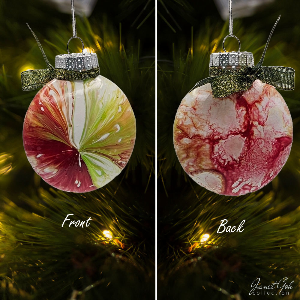 8cm dia Floral Frost Whirl V1- Acrylic Pour Painted Christmas Ornament - Sold as a pair - 6 sets available