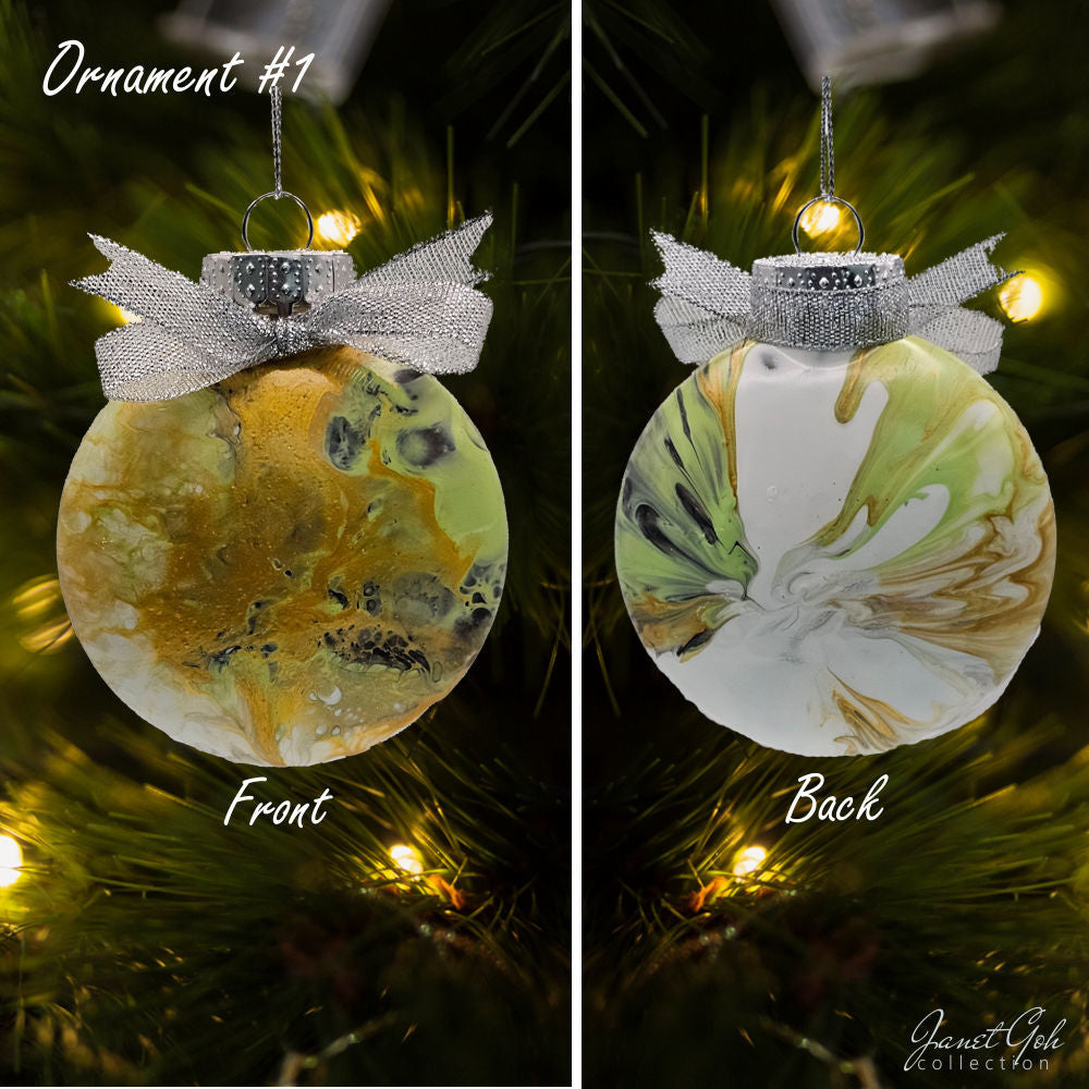 8cm dia Floral Frost Whirl V1- Acrylic Pour Painted Christmas Ornament - 9 sets available - Sold as a set of 4 ornaments